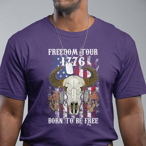 4th of July Freedom Tour T Shirt 1776 Born To Be Free Patriotic Buffalo Skull American Flag TS02 Purple Print Your Wear