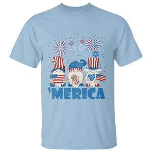 4th of July Gnome T Shirt Merica Gnomes US Flag Fireworks Celebrate Independence Day TS02 Light Blue Print Your Wear