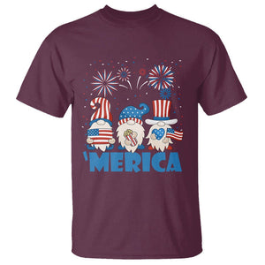 4th of July Gnome T Shirt Merica Gnomes US Flag Fireworks Celebrate Independence Day TS02 Maroon Print Your Wear