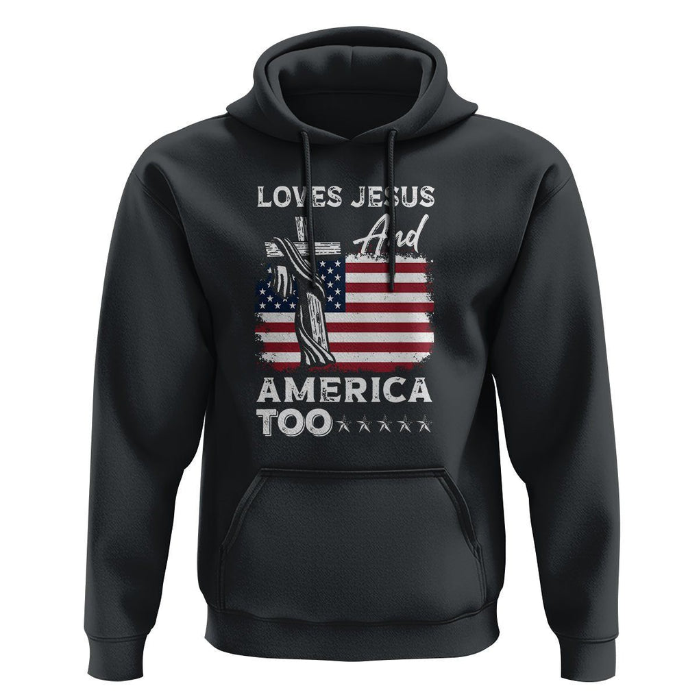 Patriotic Christian Hoodie Loves Jesus and America Too 4th Of July TS09 Black Print Your Wear