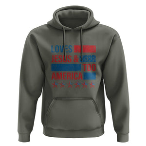 4th Of July Hoodie Loves Jesus and America Too TS09 Military Green Print Your Wear