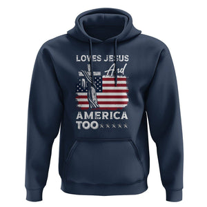 Patriotic Christian Hoodie Loves Jesus and America Too 4th Of July TS09 Navy Print Your Wear