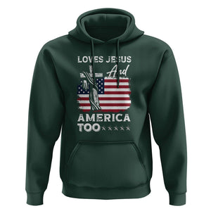 Patriotic Christian Hoodie Loves Jesus and America Too 4th Of July TS09 Dark Forest Green Print Your Wear