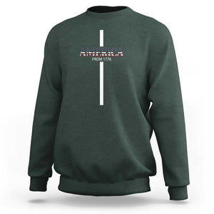 4th Of July Sweatshirt America From 1776 Christian Religious Faith Cross TS11 Dark Forest Green Print Your Wear