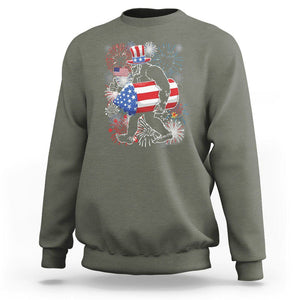 4th Of July Sweatshirt Bigfoot Fireworks Sasquatch American Flag TS09 Military Green Print Your Wear