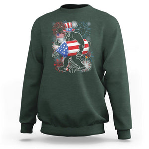 4th Of July Sweatshirt Bigfoot Fireworks Sasquatch American Flag TS09 Dark Forest Green Print Your Wear