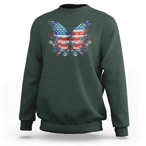 4th Of July Sweatshirt Butterfly Patriotic Peace Signs TS09 Dark Forest Green Print Your Wear