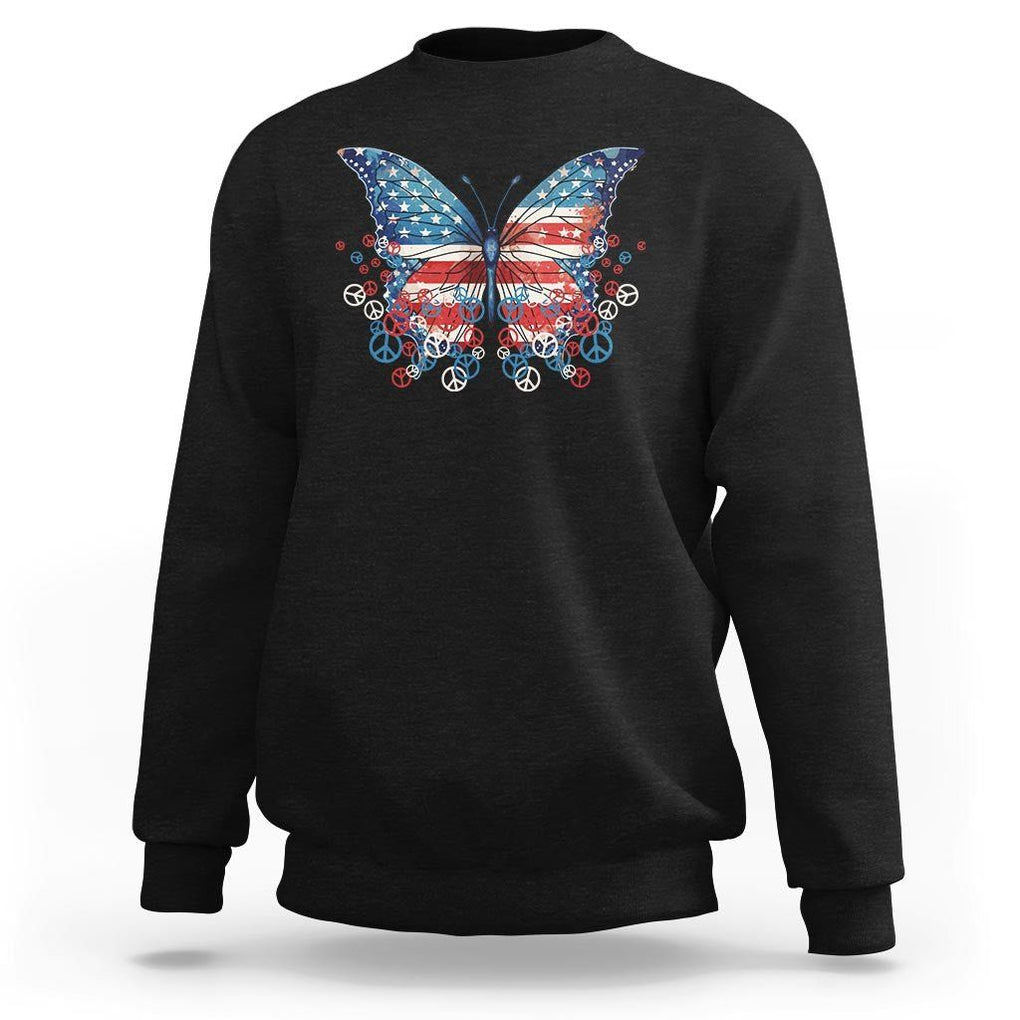 4th Of July Sweatshirt Butterfly Patriotic Peace Signs TS09 Black Print Your Wear