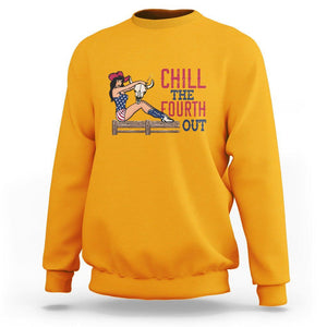 4th Of July Sweatshirt Chill The Fourth Out American Pin-up Girl TS09 Gold Print Your Wear