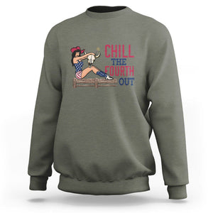 4th Of July Sweatshirt Chill The Fourth Out American Pin-up Girl TS09 Military Green Print Your Wear