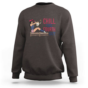 4th Of July Sweatshirt Chill The Fourth Out American Pin-up Girl TS09 Dark Chocolate Print Your Wear