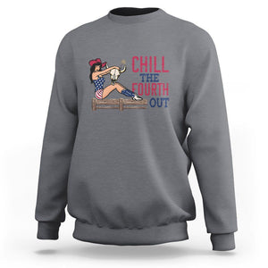 4th Of July Sweatshirt Chill The Fourth Out American Pin-up Girl TS09 Charcoal Print Your Wear