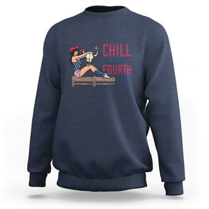 4th Of July Sweatshirt Chill The Fourth Out American Pin-up Girl TS09 Navy Print Your Wear