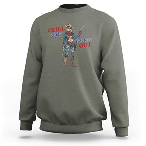 4th Of July Sweatshirt Chill The Fourth Out American Pin-up Girl TS09 Military Green Print Your Wear