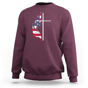 4th Of July Sweatshirt Christian Faith USA Flag Cross TS11 Maroon Print Your Wear