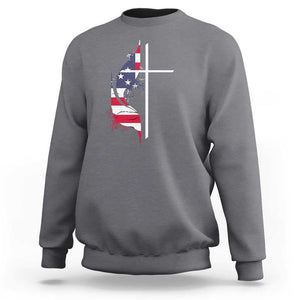 4th Of July Sweatshirt Christian Faith USA Flag Cross TS11 Charcoal Print Your Wear