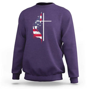 4th Of July Sweatshirt Christian Faith USA Flag Cross TS11 Purple Print Your Wear