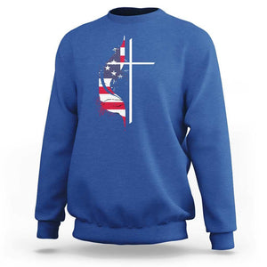 4th Of July Sweatshirt Christian Faith USA Flag Cross TS11 Royal Blue Print Your Wear