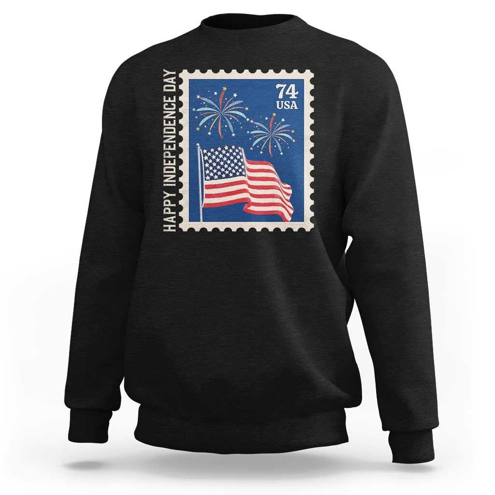 4th Of July Sweatshirt Happy Independence Day Stamp USA Flag TS11 Black Print Your Wear