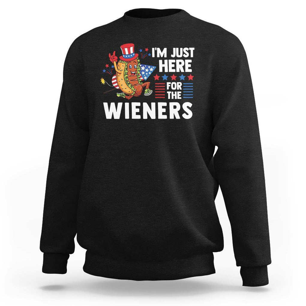 4th Of July Sweatshirt I'm Just Here For The Wieners Patriotic Hot Dog TS09 Black Print Your Wear