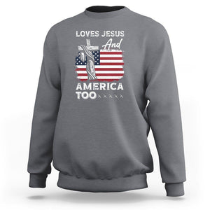 Patriotic Christian Sweatshirt Loves Jesus and America Too 4th Of July TS09 Charcoal Print Your Wear