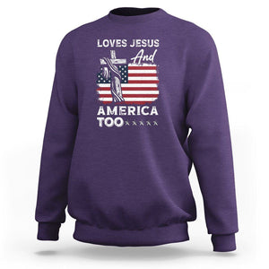 Patriotic Christian Sweatshirt Loves Jesus and America Too 4th Of July TS09 Purple Print Your Wear