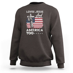 Patriotic Christian Sweatshirt Loves Jesus and America Too 4th Of July TS09 Dark Chocolate Print Your Wear