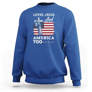 Patriotic Christian Sweatshirt Loves Jesus and America Too 4th Of July TS09 Royal Blue Print Your Wear