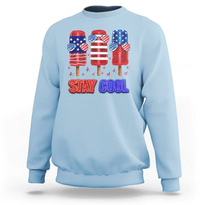 4th Of July Sweatshirt Stay Cool USA Flag Patriotic Ice Cream TS09 Light Blue Print Your Wear