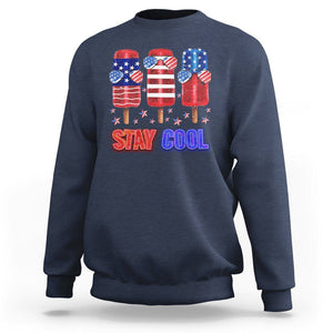 4th Of July Sweatshirt Stay Cool USA Flag Patriotic Ice Cream TS09 Navy Print Your Wear