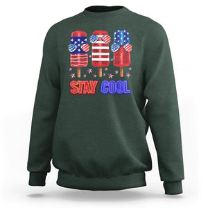 4th Of July Sweatshirt Stay Cool USA Flag Patriotic Ice Cream TS09 Dark Forest Green Print Your Wear