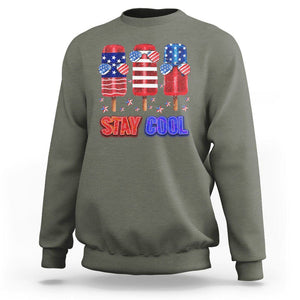 4th Of July Sweatshirt Stay Cool USA Flag Patriotic Ice Cream TS09 Military Green Print Your Wear