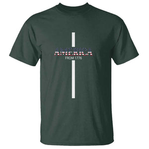 4th Of July T Shirt America From 1776 Christian Religious Faith Cross TS11 Dark Forest Green Print Your Wear