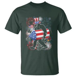 4th Of July T Shirt Bigfoot Fireworks Sasquatch American Flag TS09 Dark Forest Green Print Your Wear