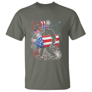 4th Of July T Shirt Bigfoot Fireworks Sasquatch American Flag TS09 Military Green Print Your Wear