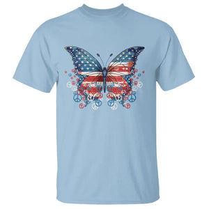 4th Of July T Shirt Butterfly Patriotic Peace Signs TS09 Light Blue Print Your Wear