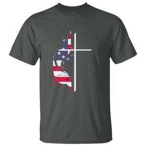 4th Of July T Shirt Christian Faith USA Flag Cross TS11 Dark Heather Print Your Wear