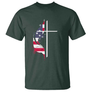 4th Of July T Shirt Christian Faith USA Flag Cross TS11 Dark Forest Green Print Your Wear