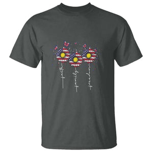 4th Of July T Shirt Faith Family Freedom USA Flag Daisy Flower TS11 Dark Heather Print Your Wear