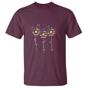 4th Of July T Shirt Faith Family Freedom USA Flag Daisy Flower TS11 Maroon Print Your Wear