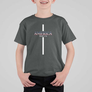 4th Of July T Shirt For Kid America From 1776 Christian Religious Faith Cross TS11 Dark Heather Print Your Wear