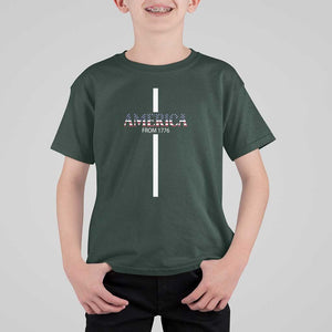 4th Of July T Shirt For Kid America From 1776 Christian Religious Faith Cross TS11 Dark Forest Green Print Your Wear