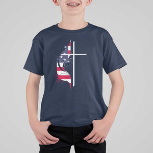 4th Of July T Shirt For Kid Christian Faith USA Flag Cross TS11 Navy Print Your Wear