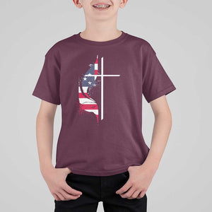 4th Of July T Shirt For Kid Christian Faith USA Flag Cross TS11 Maroon Print Your Wear