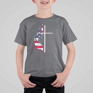 4th Of July T Shirt For Kid Christian Faith USA Flag Cross TS11 Charcoal Print Your Wear