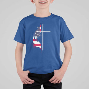 4th Of July T Shirt For Kid Christian Faith USA Flag Cross TS11 Royal Blue Print Your Wear