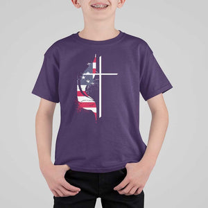 4th Of July T Shirt For Kid Christian Faith USA Flag Cross TS11 Purple Print Your Wear