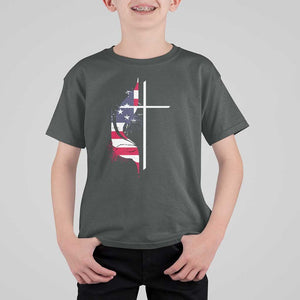 4th Of July T Shirt For Kid Christian Faith USA Flag Cross TS11 Dark Heather Print Your Wear