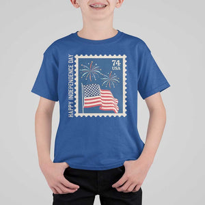 4th Of July T Shirt For Kid Happy Independence Day Stamp USA Flag TS11 Royal Blue Print Your Wear