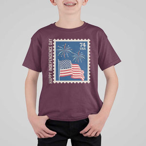 4th Of July T Shirt For Kid Happy Independence Day Stamp USA Flag TS11 Maroon Print Your Wear